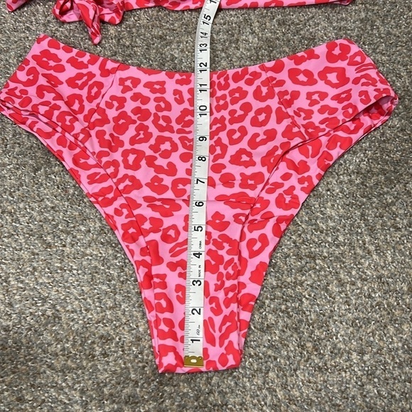 Pink Leopard One Shoulder High Waisted Bikini Tie High Cut Two Piece Swimsuits L - Picture 11 of 12
